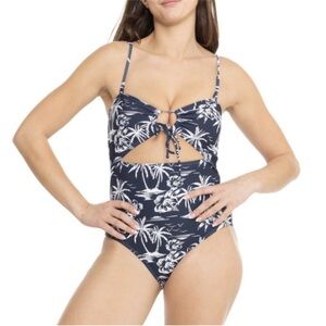Roxy Tropical Bandeau Peek-a-boo One Piece Swimsuit Size XS